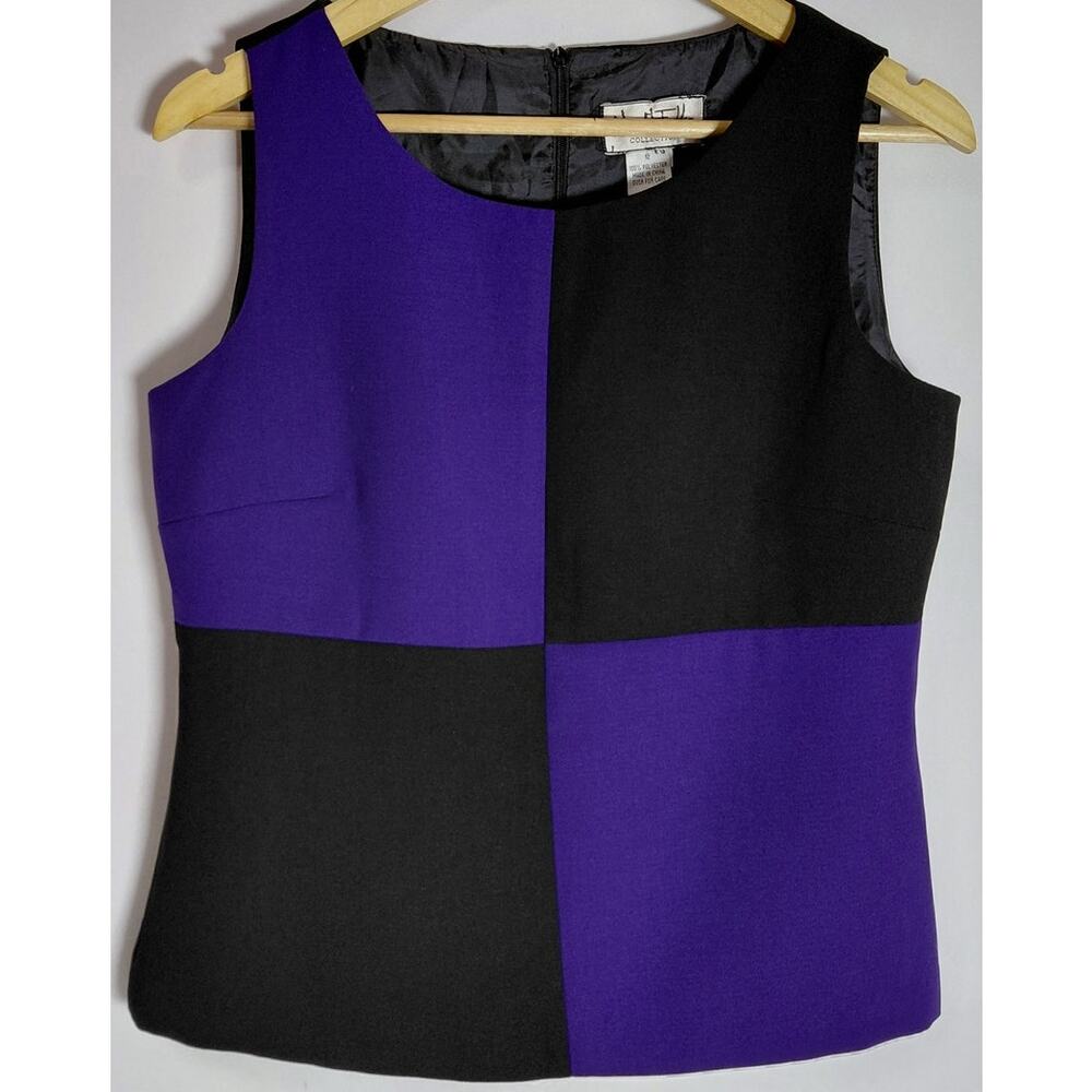 Mary McFadden COLLECTION Mary McFadden Colorblock Sleeveless Top Black Size 12